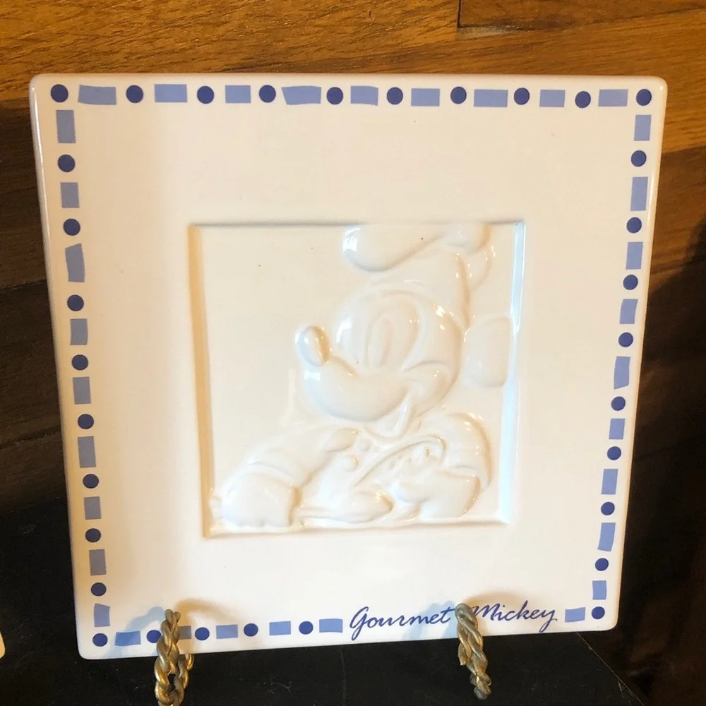 Disney Mickey Decorative Ceramic Tiles in Embossed Cream and Blue and Americana